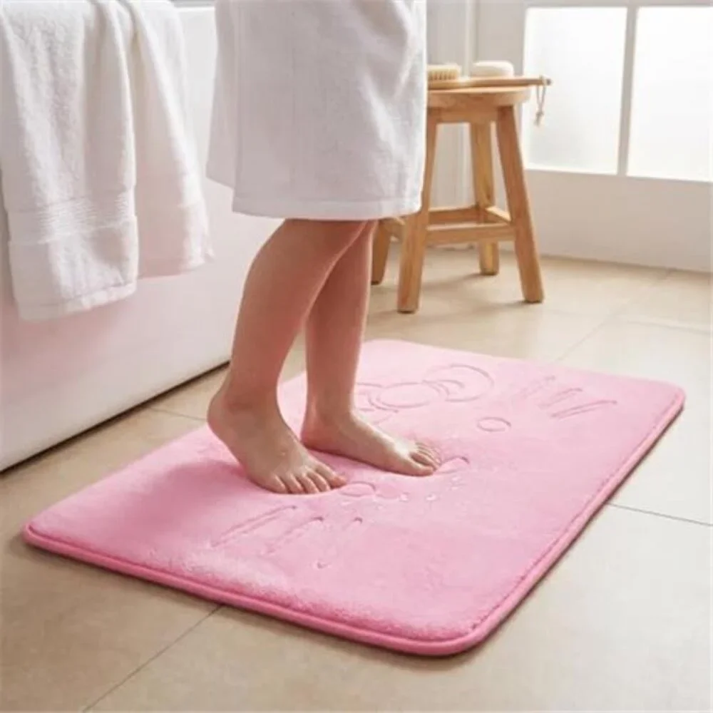 Pink Cartoon Memory Foam Bath Mat Non Slip Absorbent Rug Bathroom Bedroom Door